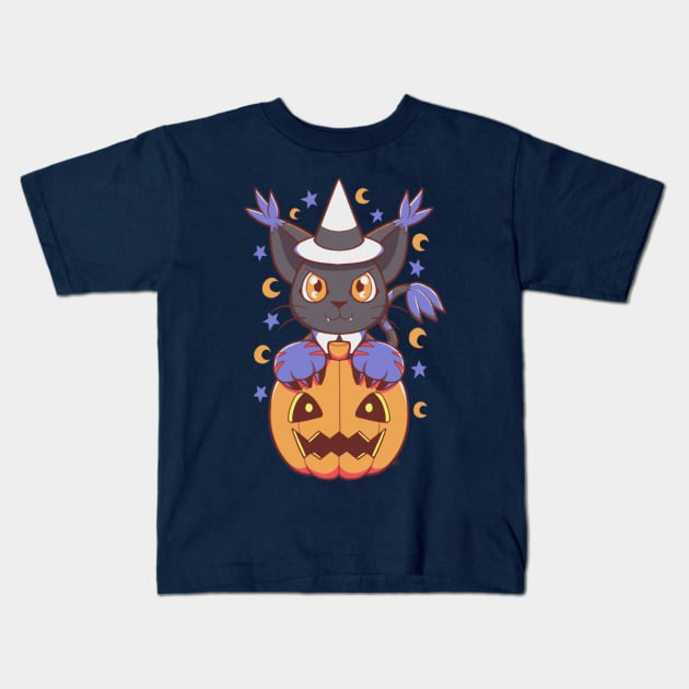 Happy Meowloween V2 Kids T-Shirt by MeenGreenie